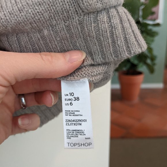 Top shop grey lambswool angora raglan crop sweater boxy oversized S, M - Picture 3 of 3